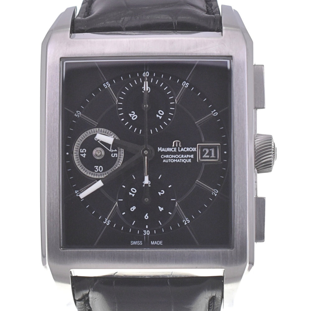 with paper MAURICE LACROIX Pontos Rectangular PT6197-SS001-330 Chronograph Date black Dial Automatic Men's
 Watch O#140775