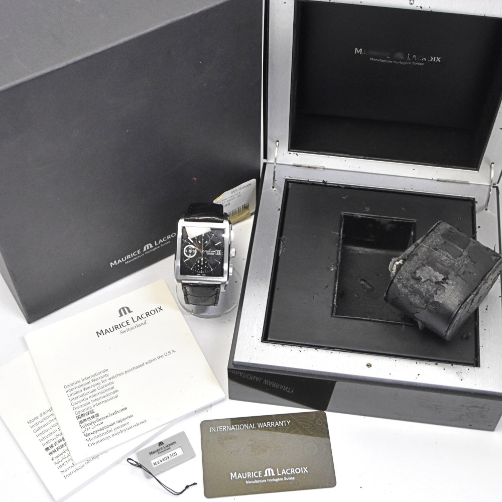with paper MAURICE LACROIX Pontos Rectangular PT6197-SS001-330 Chronograph Date black Dial Automatic Men's
 Watch O#140775