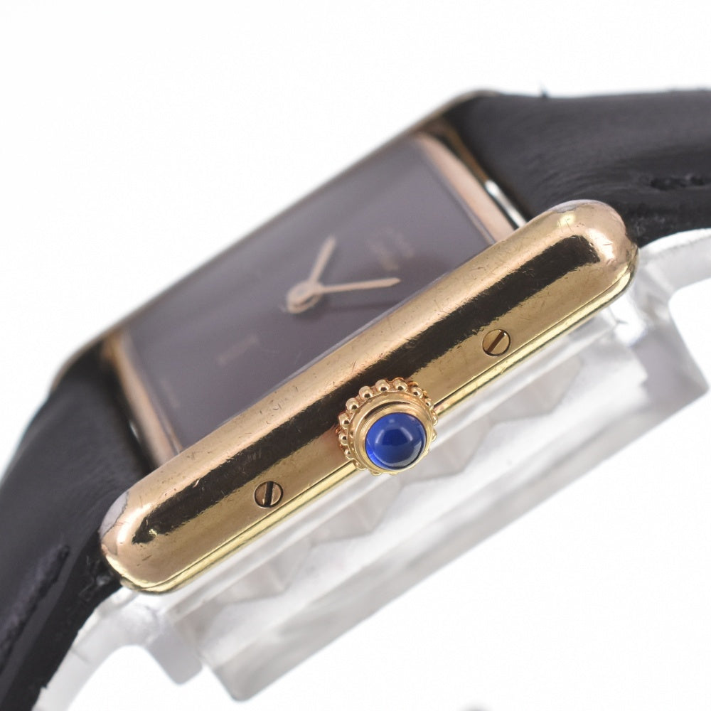 CARTIER Must Tank SM Vermeil 366001 SV925 (Gold Plated) / Leather Bordeaux Dial Quartz Ladies
 Watch N#140816