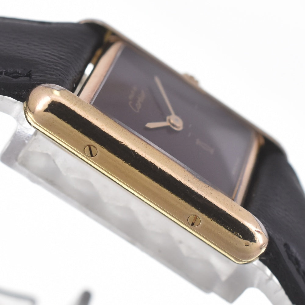 CARTIER Must Tank SM Vermeil 366001 SV925 (Gold Plated) / Leather Bordeaux Dial Quartz Ladies
 Watch N#140816