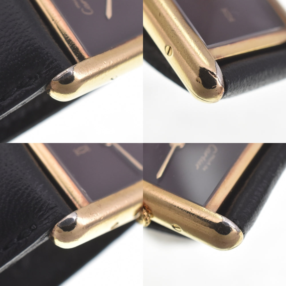 CARTIER Must Tank SM Vermeil 366001 SV925 (Gold Plated) / Leather Bordeaux Dial Quartz Ladies
 Watch N#140816