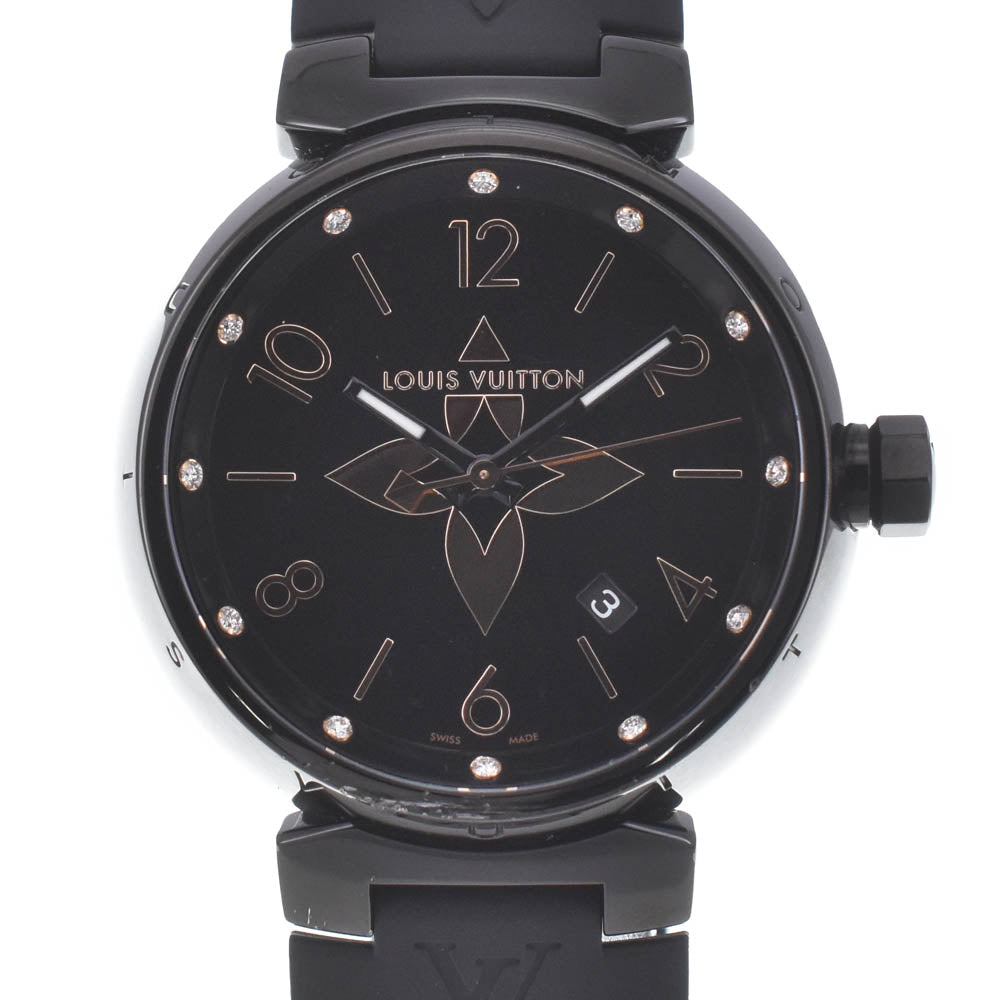 with paper LOUIS VUITTON Tambour All Black GM QA049 12P diamond date black Dial Quartz Men's
 Watch O#140902