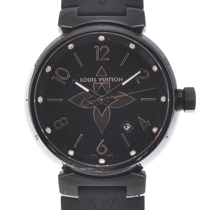 with paper LOUIS VUITTON Tambour All Black GM QA049 12P diamond date black Dial Quartz Men's
 Watch O#140902