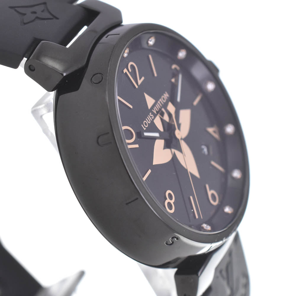 with paper LOUIS VUITTON Tambour All Black GM QA049 12P diamond date black Dial Quartz Men's
 Watch O#140902