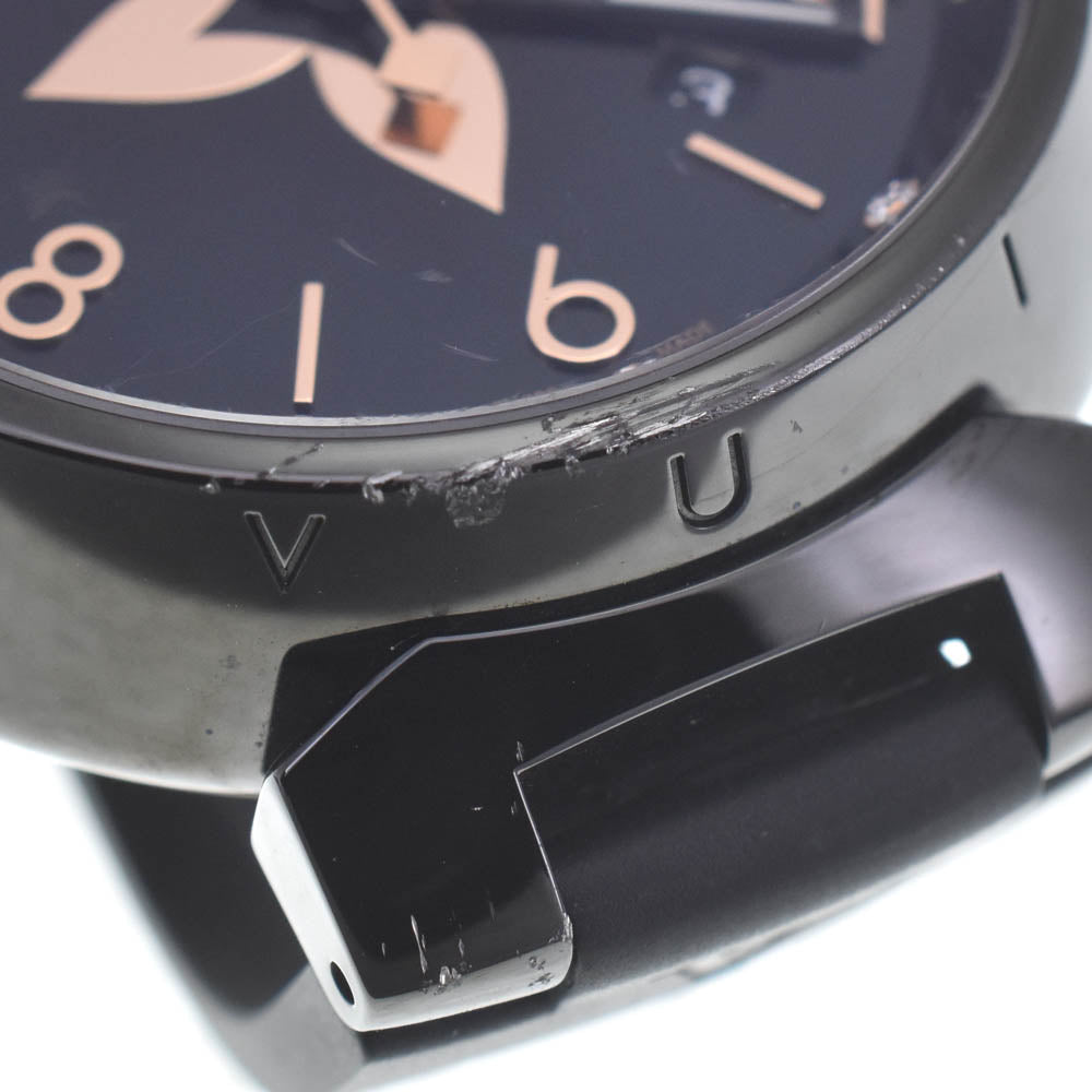 with paper LOUIS VUITTON Tambour All Black GM QA049 12P diamond date black Dial Quartz Men's
 Watch O#140902