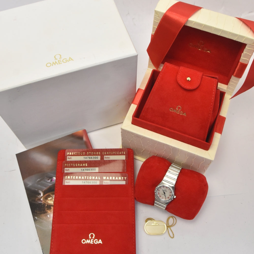 with paper OMEGA Constellation 1476.63 Diamond Bezel White shell Dial Quartz Ladies
 Watch Q#141021