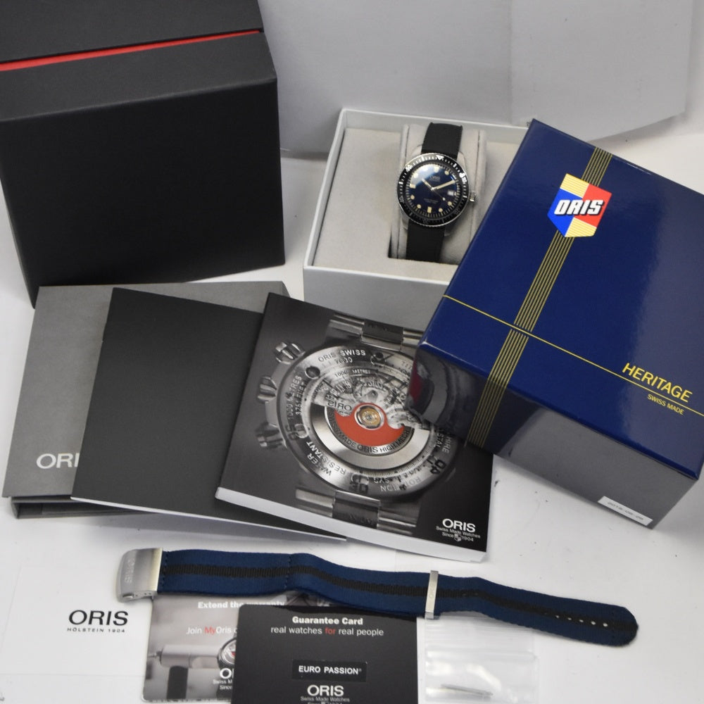 with paper ORIS Divers 65 01 733 7720 4055-07 5 21 28FC Date blue Dial Automatic Men's
 Watch P#141052