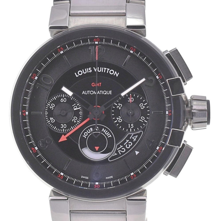 with paper LOUIS VUITTON Tambour Chronograph GMT Q1052 black Dial Automatic Men's
 Watch Q#141097
