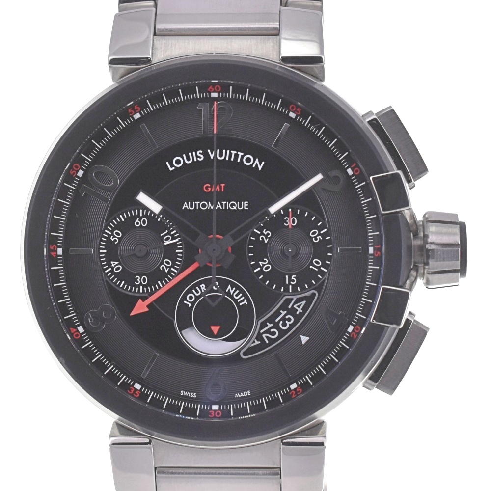 with paper LOUIS VUITTON Tambour Chronograph GMT Q1052 black Dial Automatic Men's
 Watch Q#141097