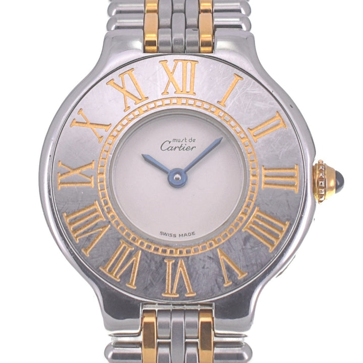 CARTIER Must21 W10051F4 Stainless Steel/Gold Plated Ivory Dial Quartz Ladies
 Watch Q#141165