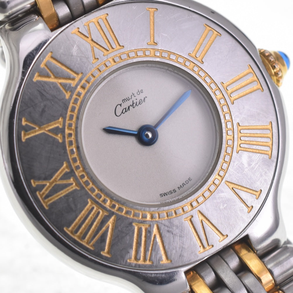 CARTIER Must21 W10051F4 Stainless Steel/Gold Plated Ivory Dial Quartz Ladies
 Watch Q#141165