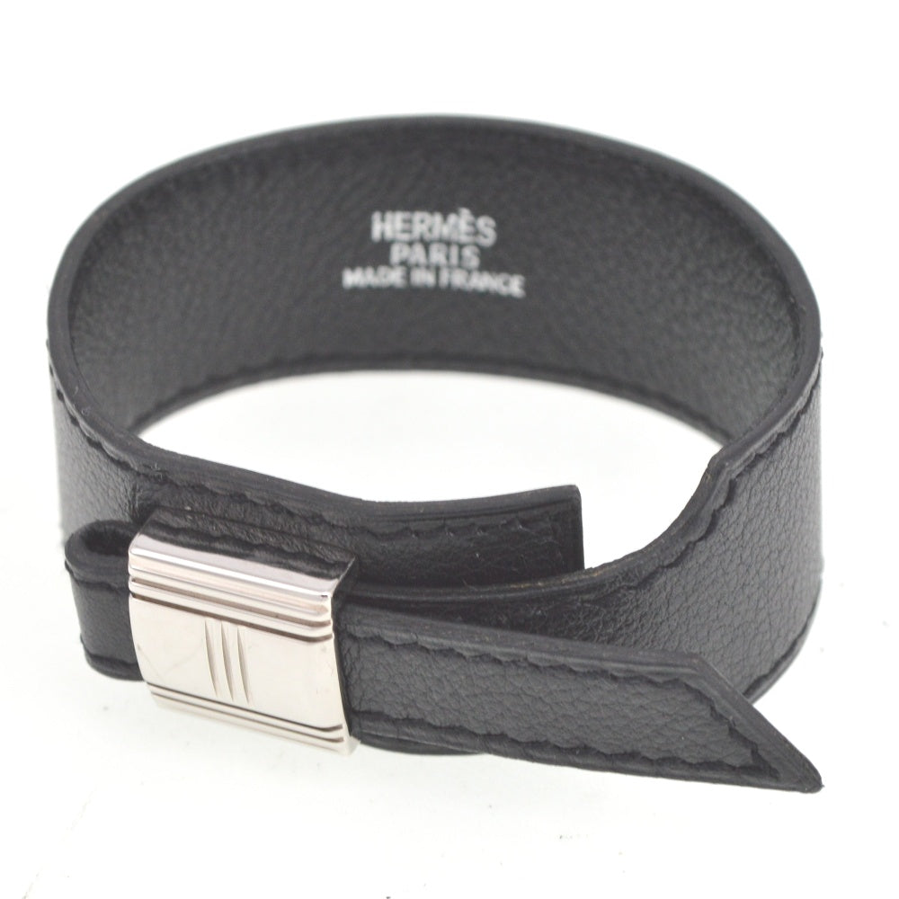 HERMES Artemis Bracelet Leather Metal Black Ladies
 jewelry S#141220