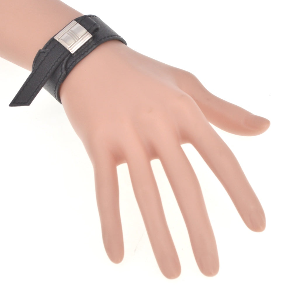 HERMES Artemis Bracelet Leather Metal Black Ladies
 jewelry S#141220