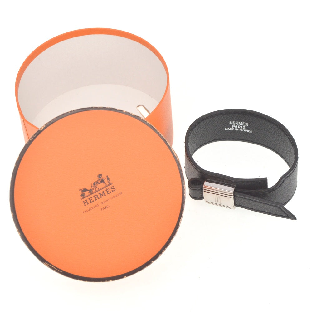 HERMES Artemis Bracelet Leather Metal Black Ladies
 jewelry S#141220