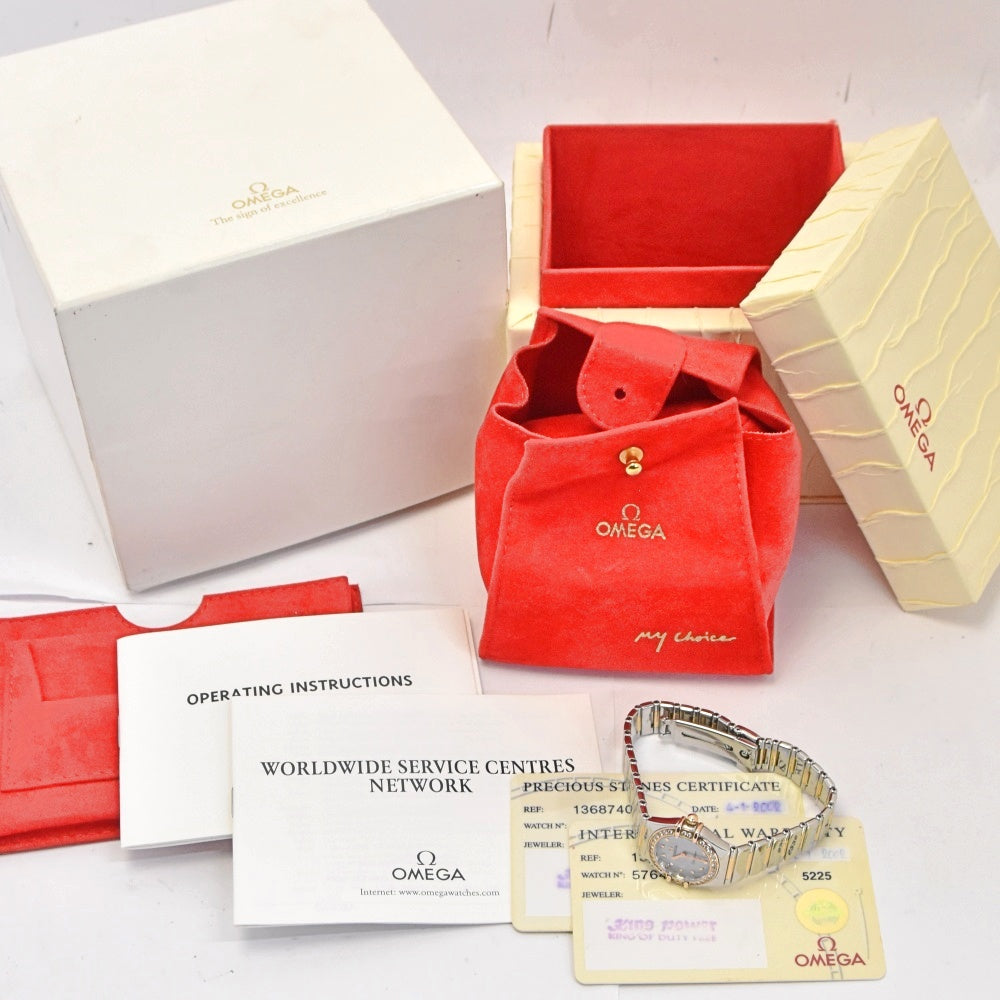 with paper OMEGA Constellation My Choice 1368.74 Diamond Bezel Blue shell Dial Quartz Ladies
 Watch Q#141246