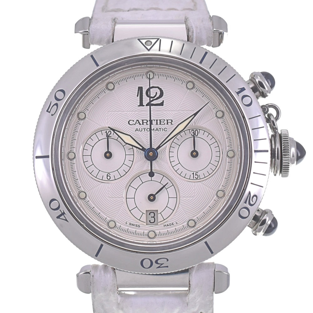with paper CARTIER Pasha 1.5" chronograph W3103055 Date Silver Dial Automatic Men's
 Watch Q#141253