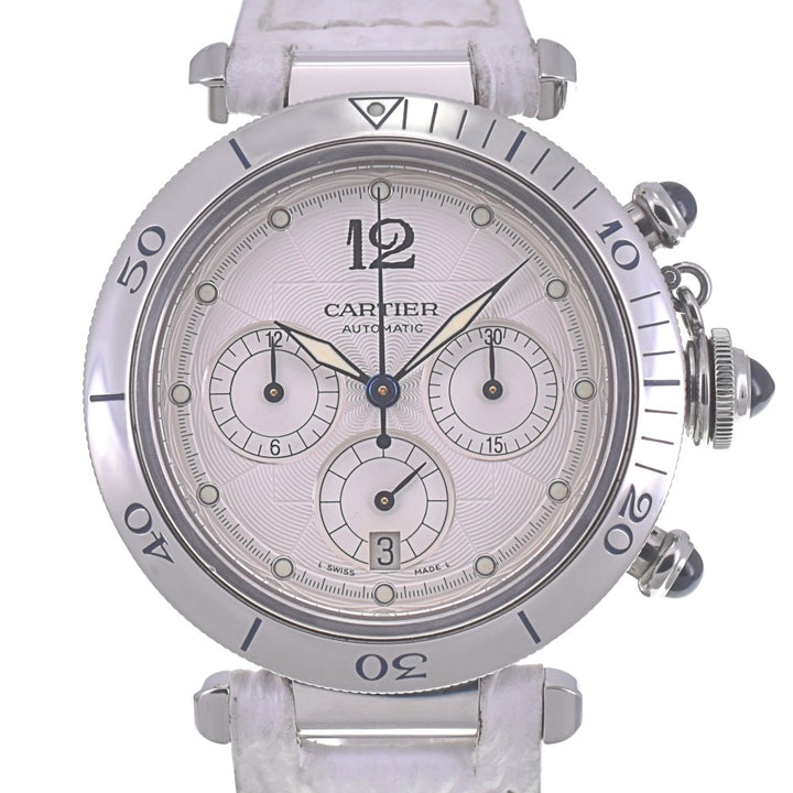 with paper CARTIER Pasha 1.5" chronograph W3103055 Date Silver Dial Automatic Men's
 Watch Q#141253