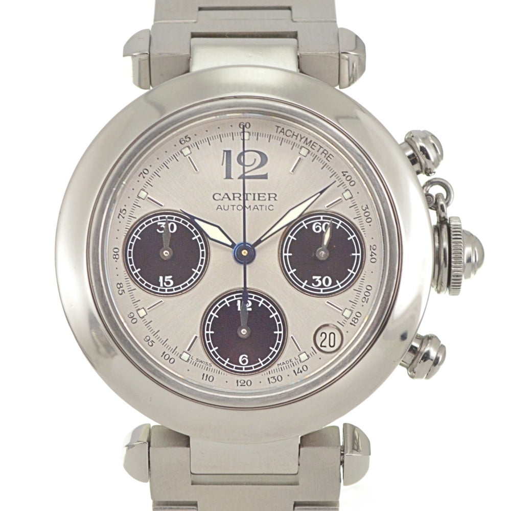 CARTIER Pasha C W31048M7 Chronograph Date Silver / Black Dial Automatic Unisex
 Watch Q#141255