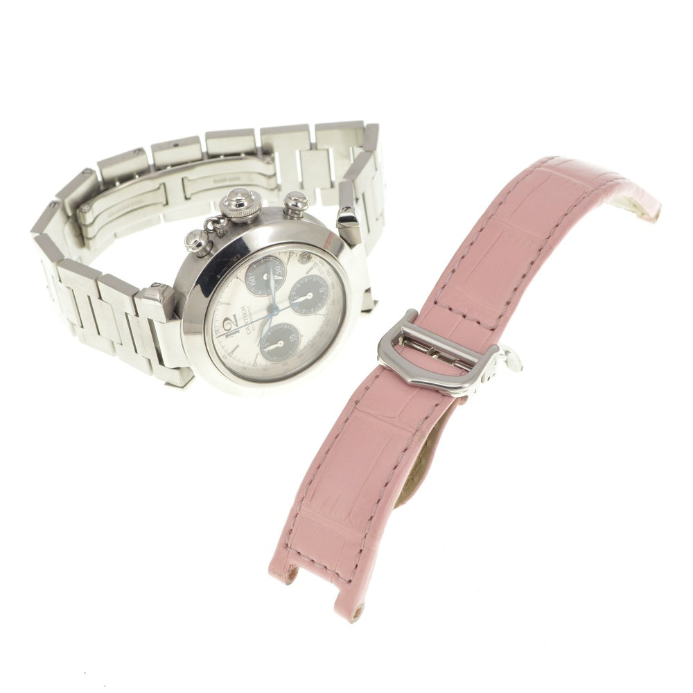 CARTIER Pasha C W31048M7 Chronograph Date Silver / Black Dial Automatic Unisex
 Watch Q#141255