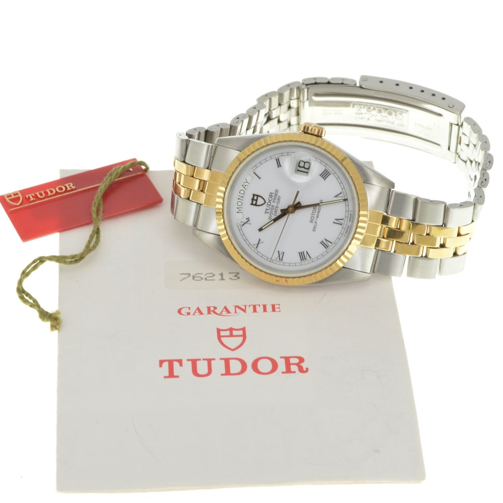 with paper TUDOR Prince Day Date 76213 Stainless Steel/YG/Gold Plated white Dial Automatic Men's
 Watch R#141267