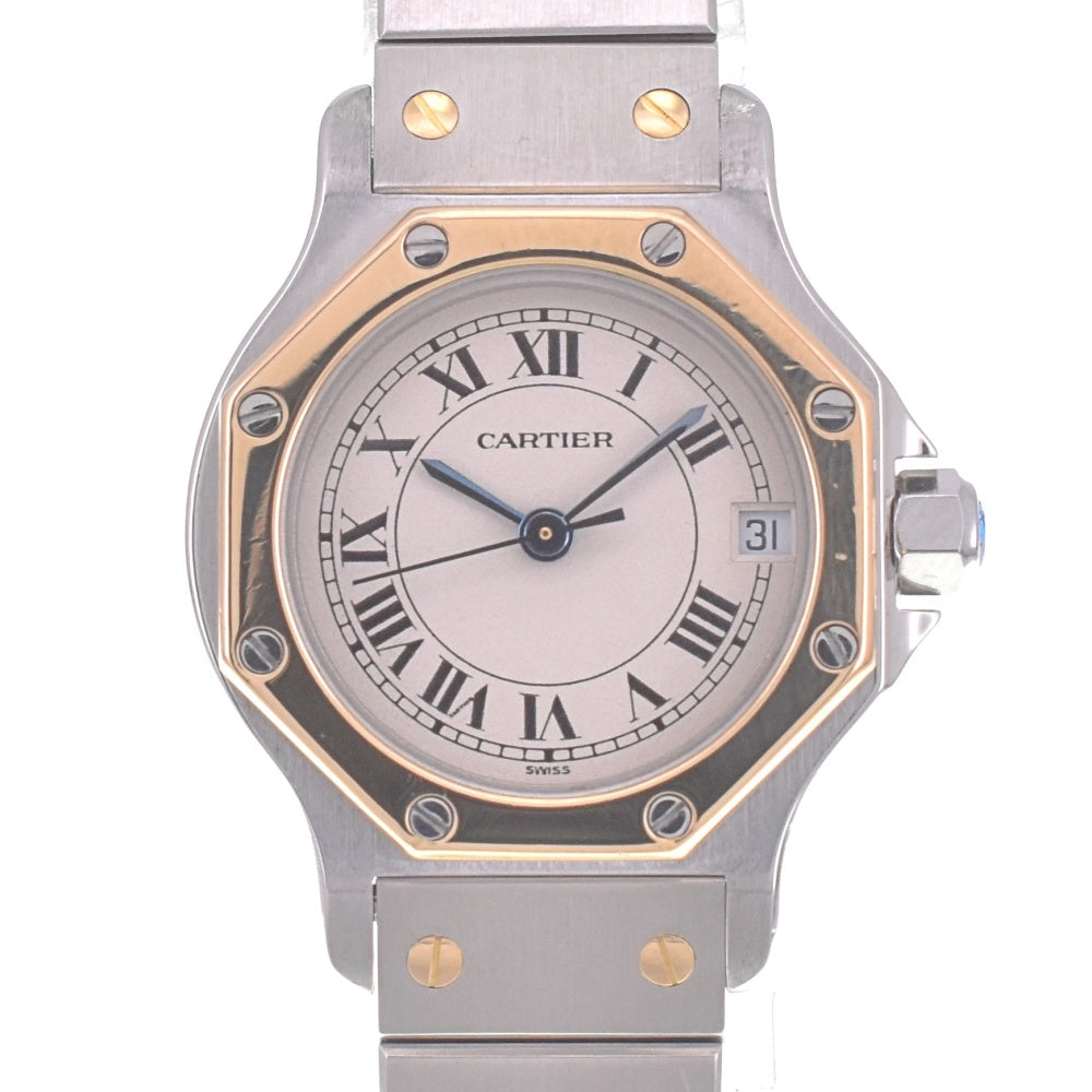 CARTIER Santos Octagon SM 187903 K18YG/Stainless Steel Ivory Dial Quartz Ladies
 Watch A#141269