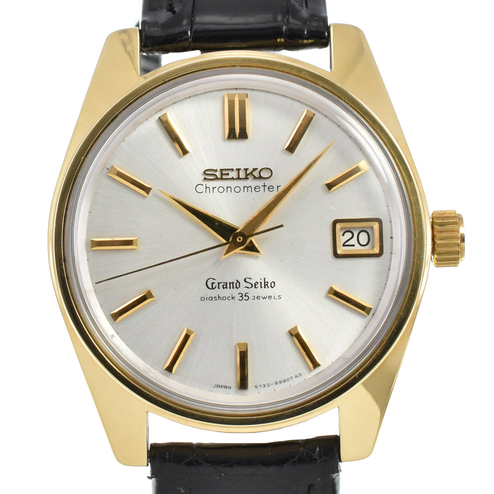 SEIKO Grand Seiko second model 5722-9000 K18YG Solid/Leather Lion Medal Silver Dial Hand Winding Men's
 Watch Z#141339