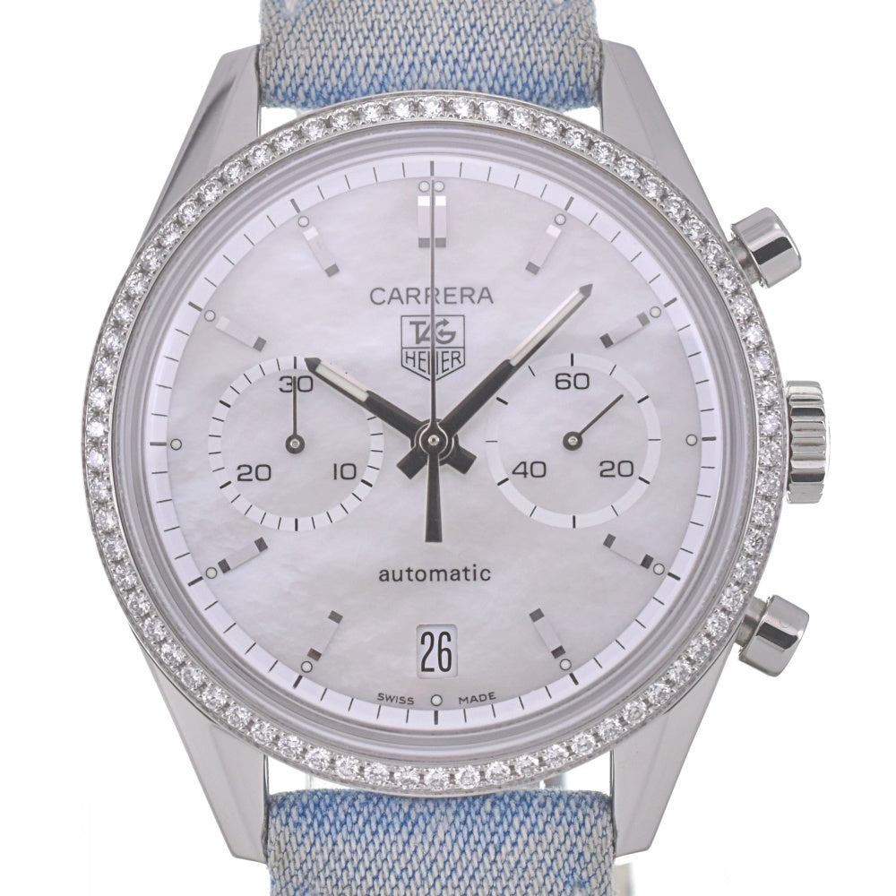 with paper TAG HEUER Carrera CV2116 diamond bezel chronograph date White shell Dial Automatic Men's
 Watch Q#141431