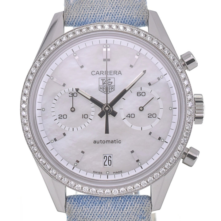with paper TAG HEUER Carrera CV2116 diamond bezel chronograph date White shell Dial Automatic Men's
 Watch Q#141431