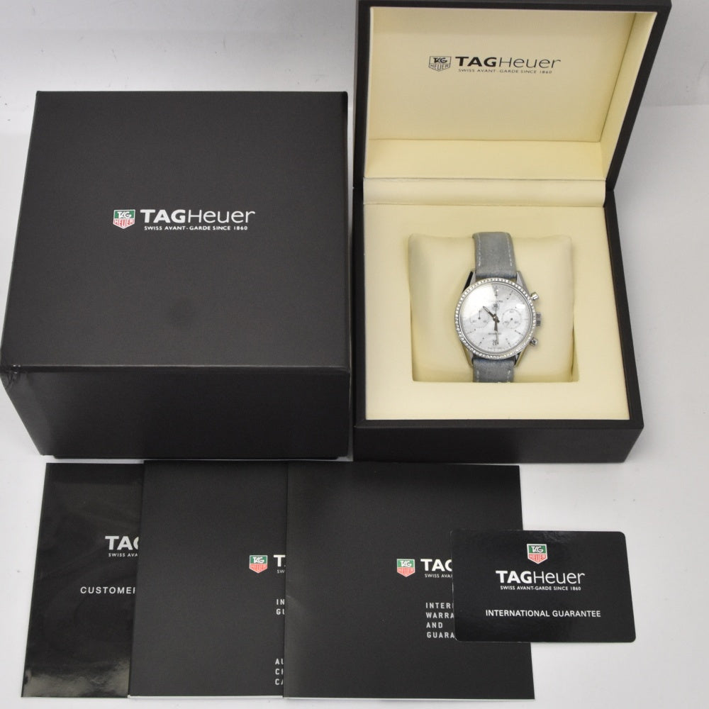 with paper TAG HEUER Carrera CV2116 diamond bezel chronograph date White shell Dial Automatic Men's
 Watch Q#141431