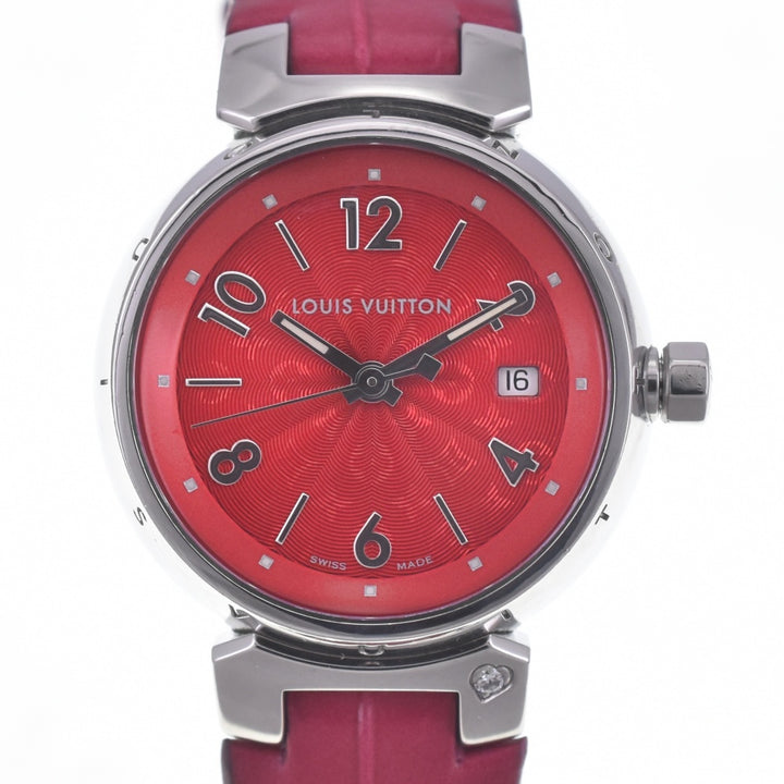 LOUIS VUITTON Tambourg Date Q121T Rug diamond Red Dial Quartz Ladies
 Watch Q#141432