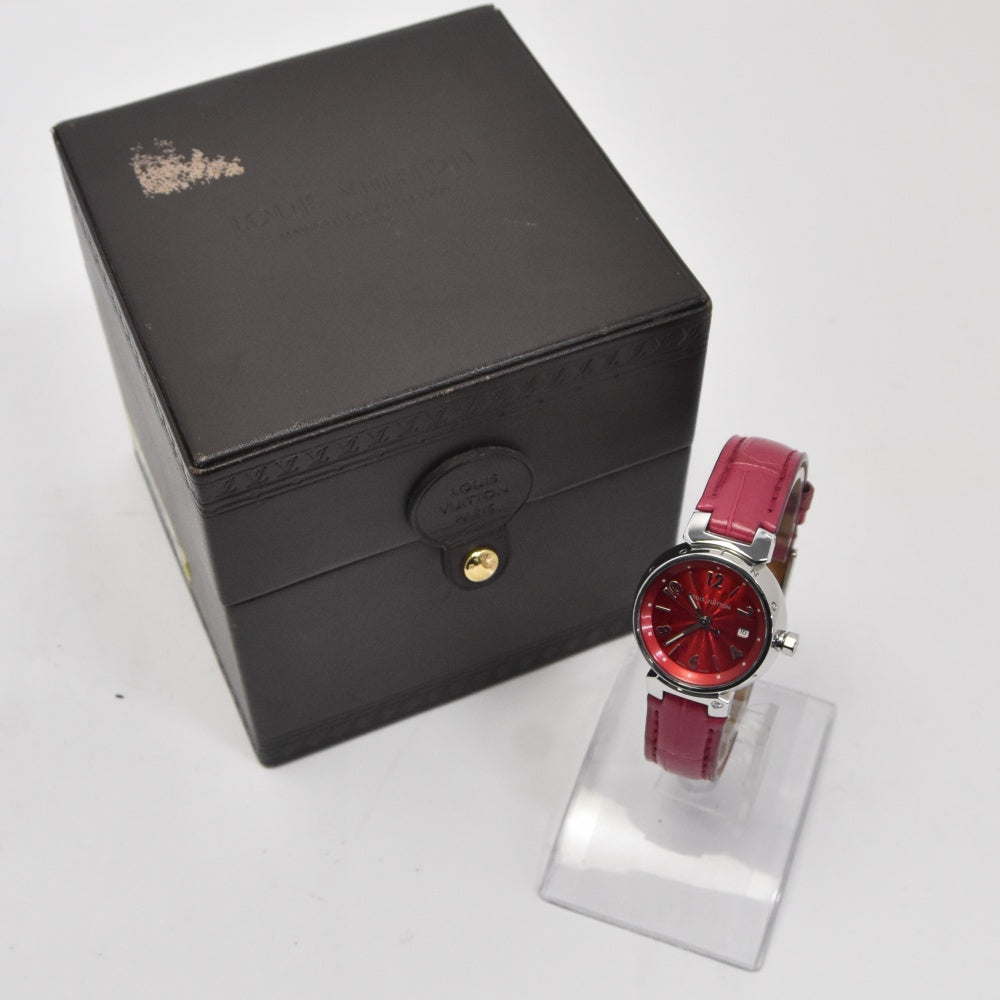 LOUIS VUITTON Tambourg Date Q121T Rug diamond Red Dial Quartz Ladies
 Watch Q#141432