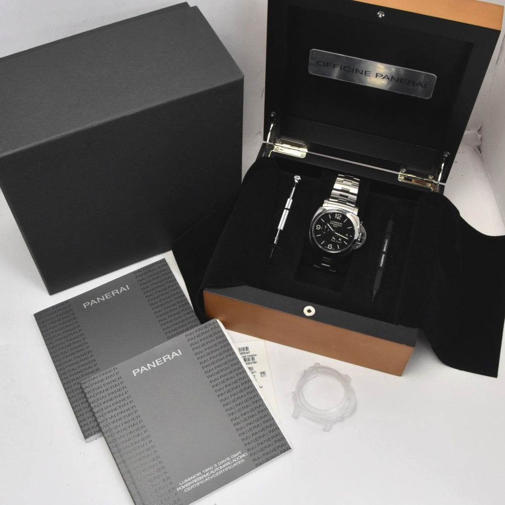with paper PANERAI Luminor 1950 3 Days GMT PAM00347 black Dial Automatic Men's
 Watch R#141436