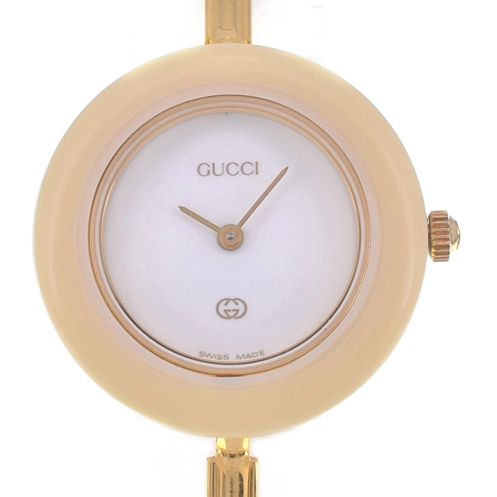 GUCCI Change bezel 11/12 Gold Plated white Dial Quartz Ladies
 Watch R#141518
