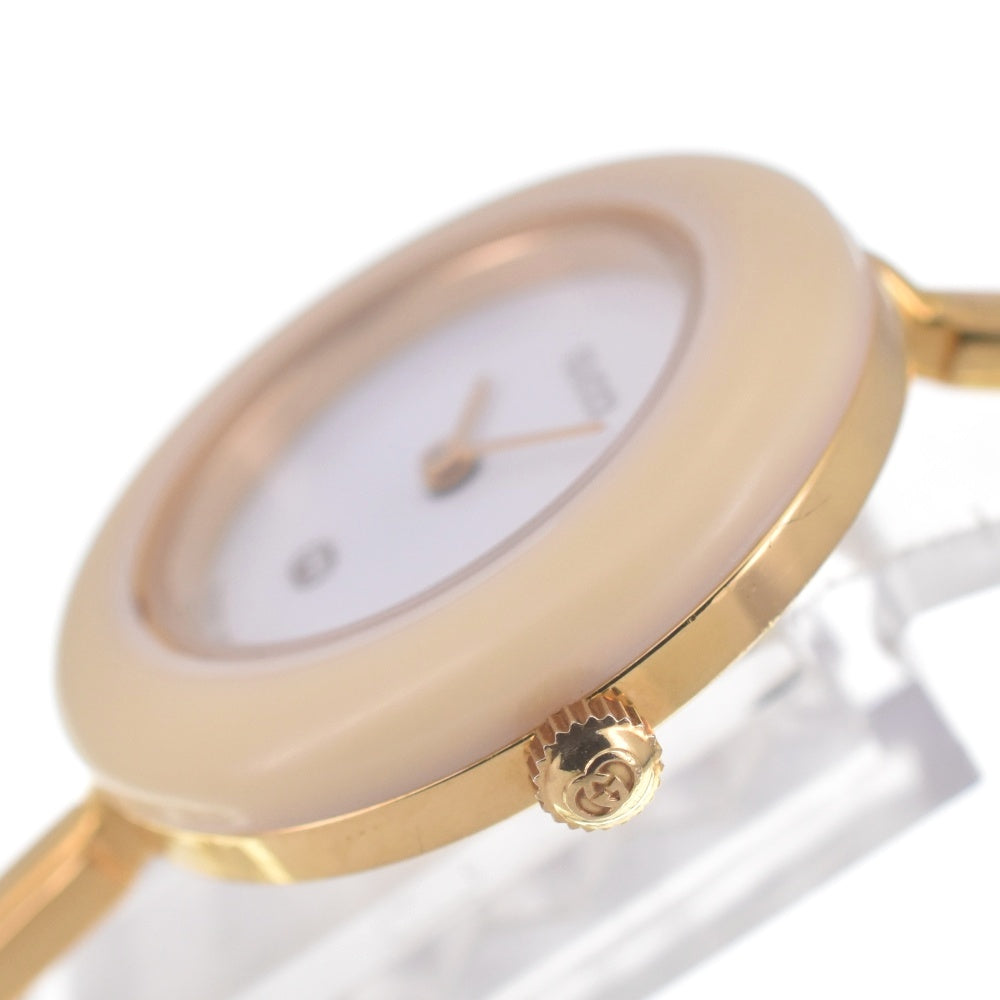GUCCI Change bezel 11/12 Gold Plated white Dial Quartz Ladies
 Watch R#141518
