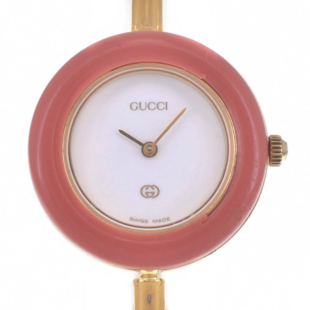 GUCCI Change bezel 11/12 Gold Plated white Dial Quartz Ladies
 Watch R#141519