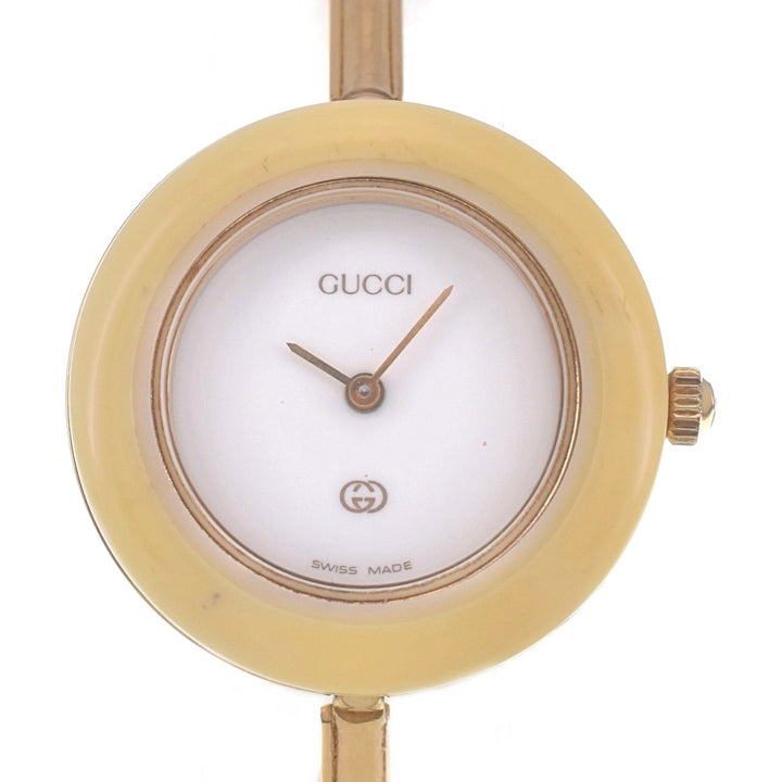 GUCCI Change bezel 11/12 Gold Plated white Dial Quartz Ladies
 Watch R#141521