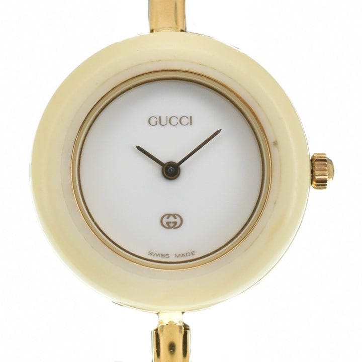 GUCCI Change bezel 11/12 Gold Plated white Dial Quartz Ladies
 Watch Q#141522