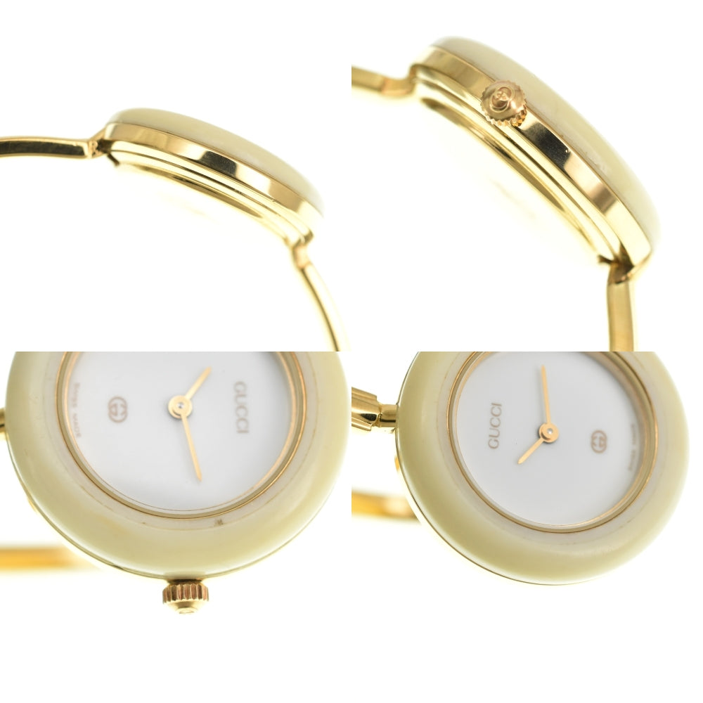 GUCCI Change bezel 11/12 Gold Plated white Dial Quartz Ladies
 Watch Q#141522