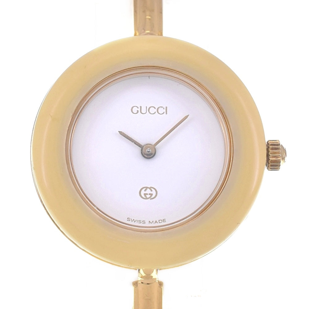 GUCCI Change bezel 11/12 Gold Plated white Dial Quartz Ladies
 Watch R#141523