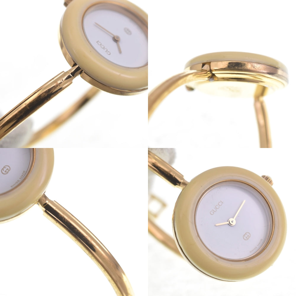 GUCCI Change bezel 11/12 Gold Plated white Dial Quartz Ladies
 Watch R#141523