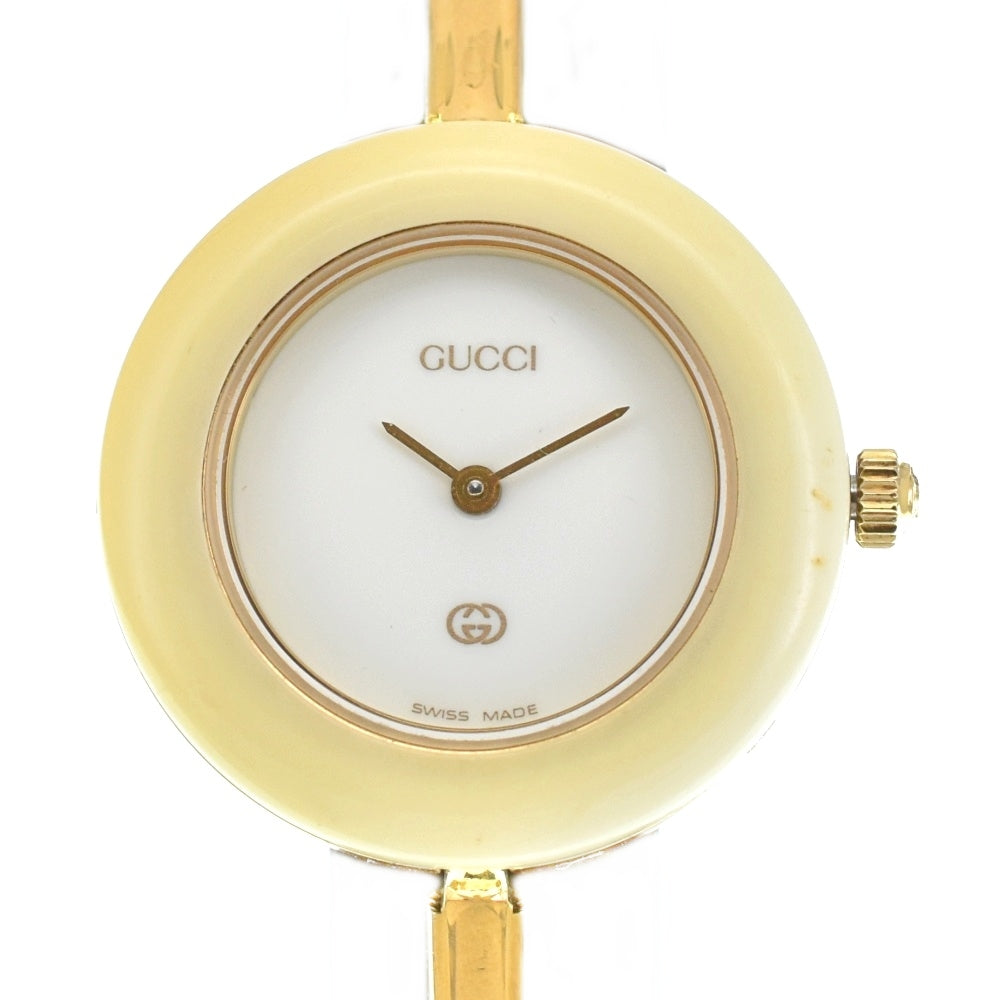 GUCCI Change bezel 11/12 Gold Plated white Dial Quartz Ladies
 Watch R#141524