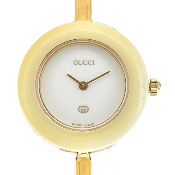 GUCCI Change bezel 11/12 Gold Plated white Dial Quartz Ladies
 Watch R#141524