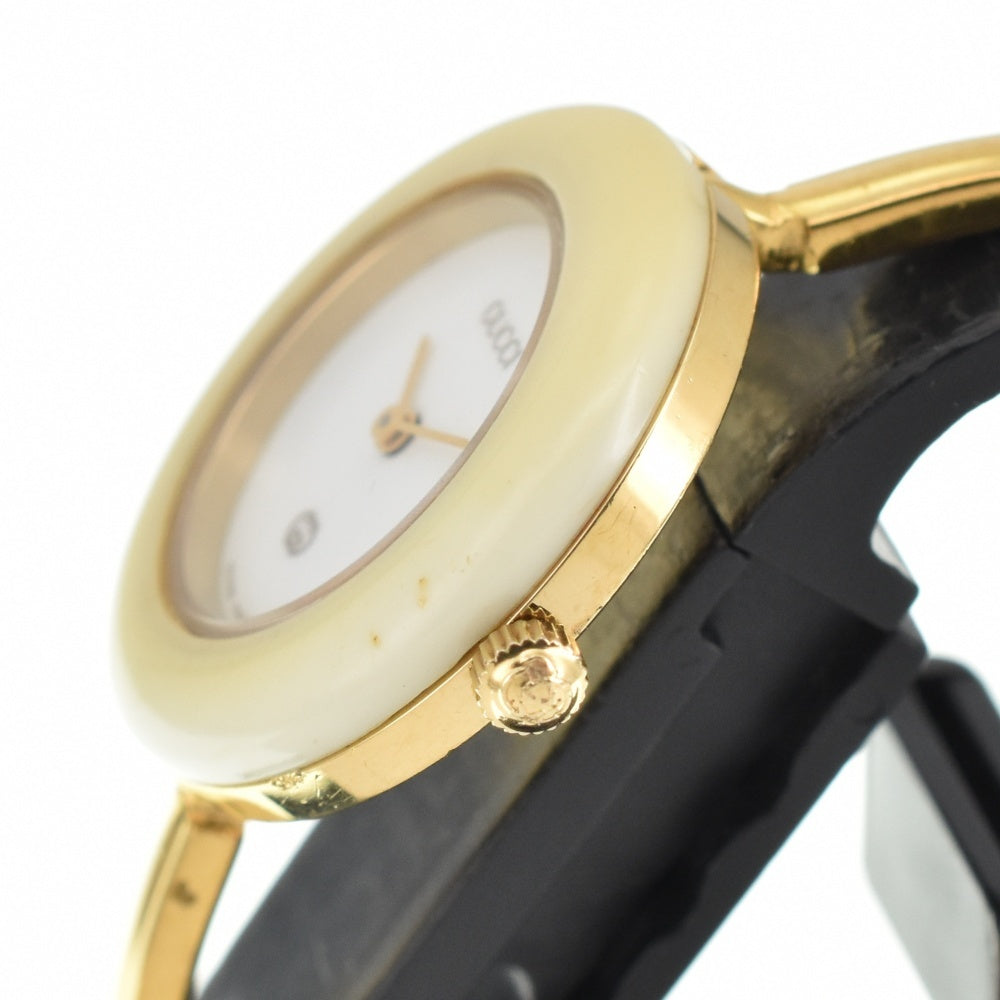 GUCCI Change bezel 11/12 Gold Plated white Dial Quartz Ladies
 Watch R#141524