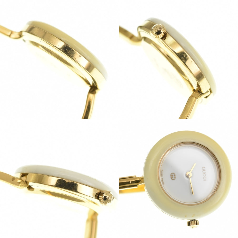 GUCCI Change bezel 11/12 Gold Plated white Dial Quartz Ladies
 Watch R#141524