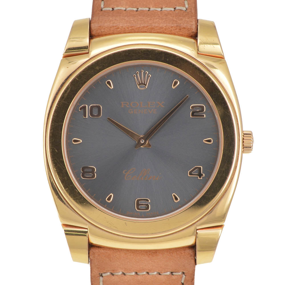 ROLEX Cherini 5330 vintage K18YG/Leather Cal.1602 Gray metallic Dial Hand Winding Men's
 Watch A#141533