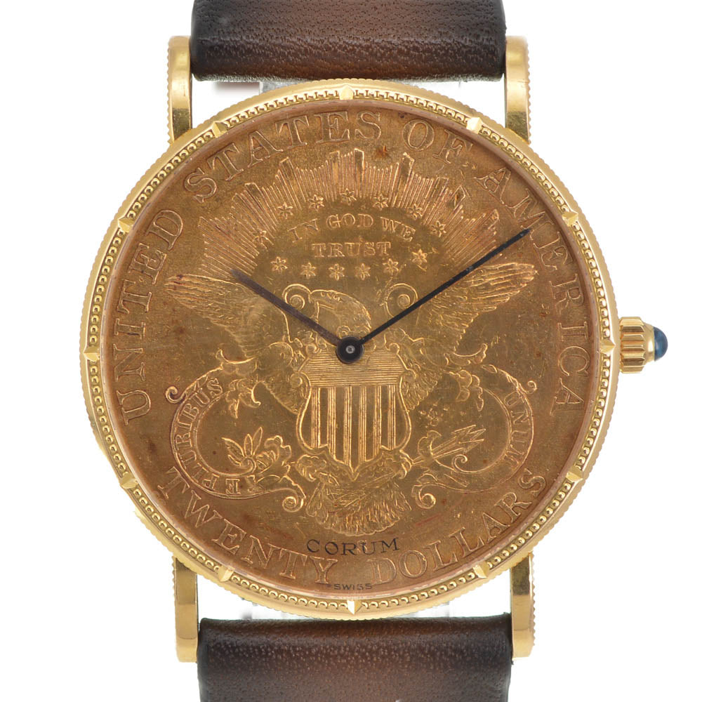 CORUM $20 Double Eagle Coin Watch K18YG leather gold Dial Hand Winding Men's
 Watch A#141534