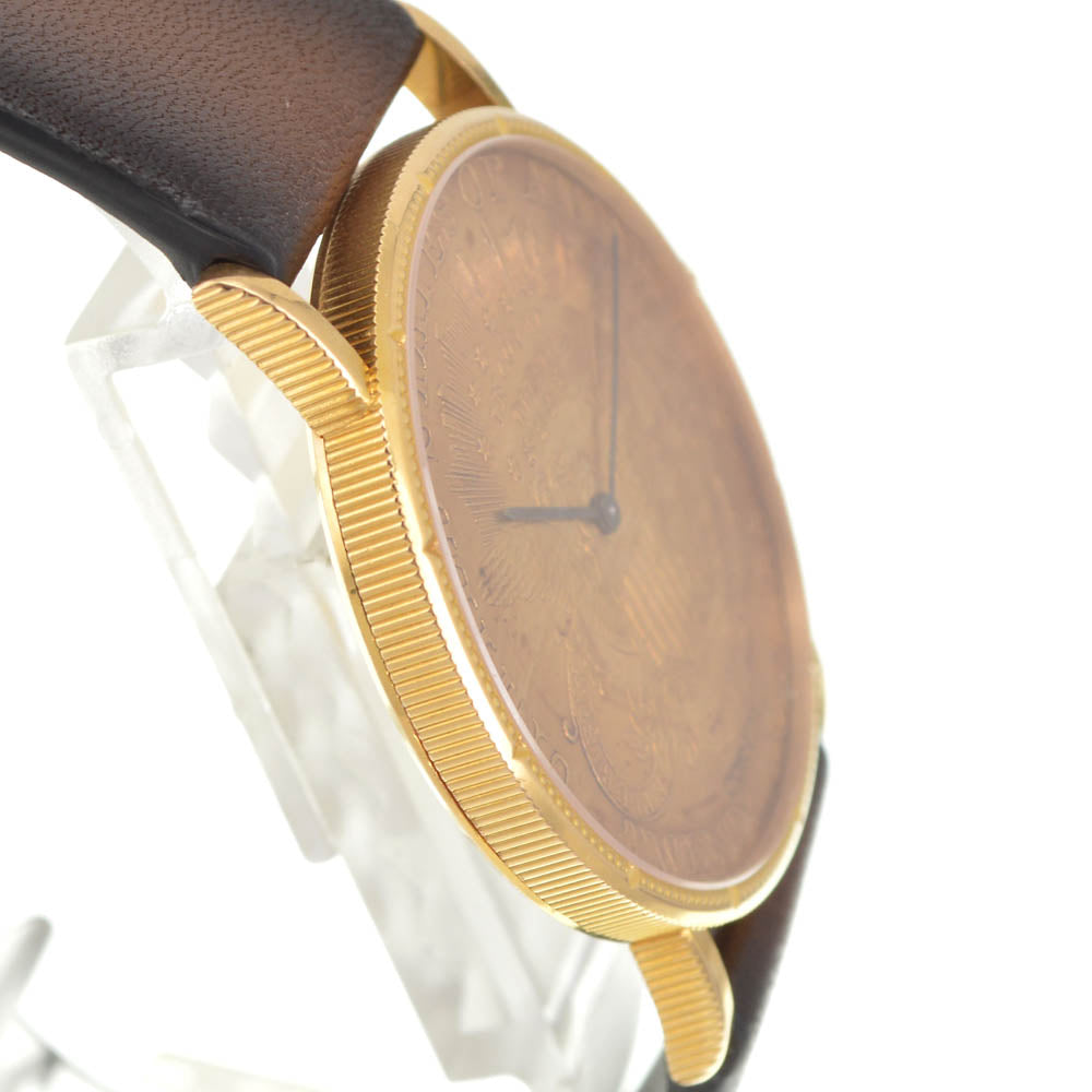 CORUM $20 Double Eagle Coin Watch K18YG leather gold Dial Hand Winding Men's
 Watch A#141534