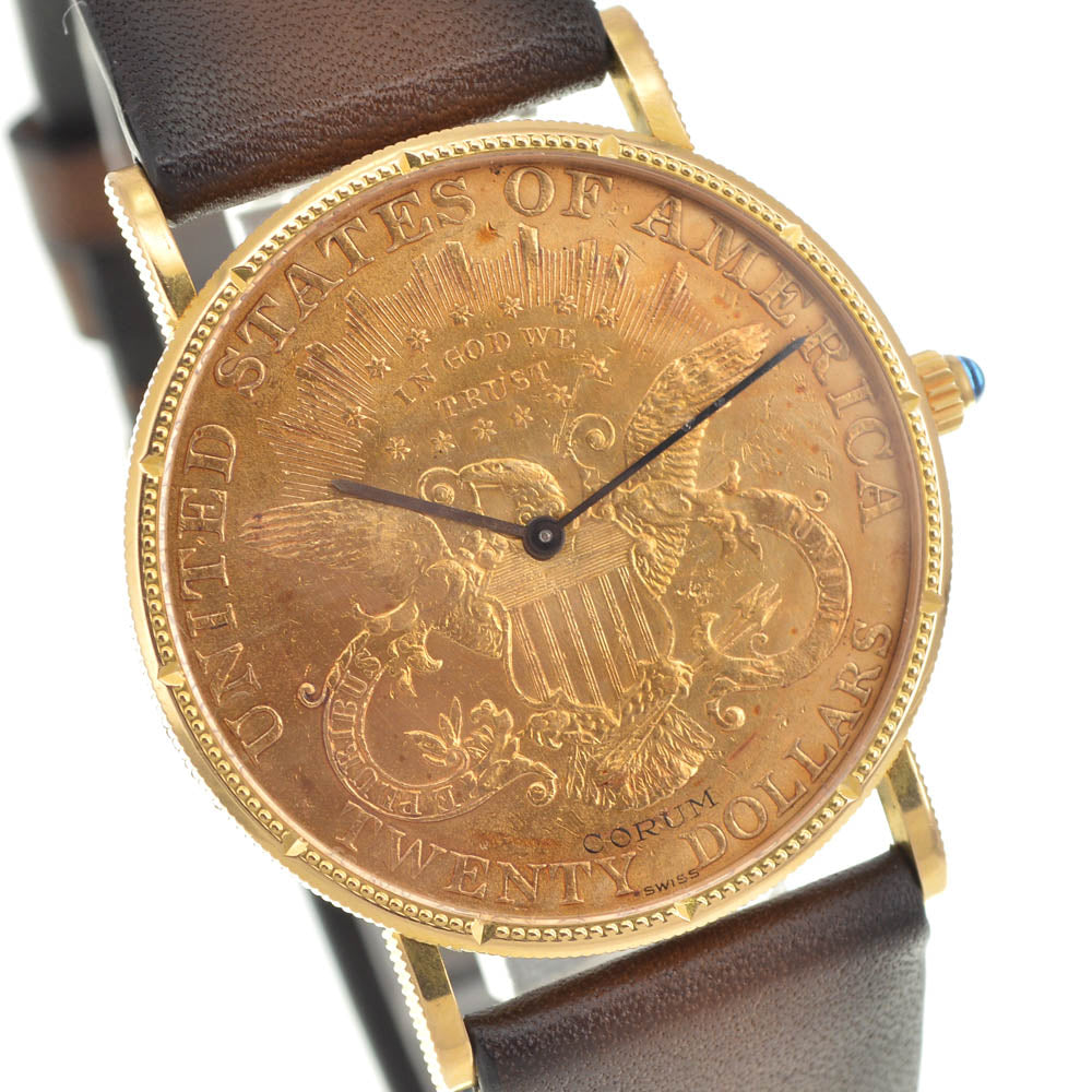 CORUM $20 Double Eagle Coin Watch K18YG leather gold Dial Hand Winding Men's
 Watch A#141534