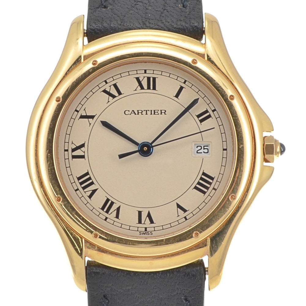 CARTIER PANTHERE Cougar Figaro LM 887904 Date K18YG Leather Ivory Dial Quartz Unisex
 Watch R#141540