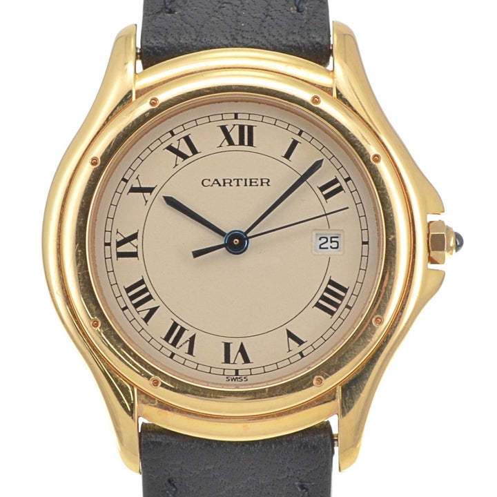 CARTIER PANTHERE Cougar Figaro LM 887904 Date K18YG Leather Ivory Dial Quartz Unisex
 Watch R#141540